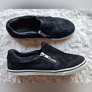 Lauren Ralph Lauren Suede Jeorgia Slip On Shoes, Leather, Zipper, Black, Size 6B